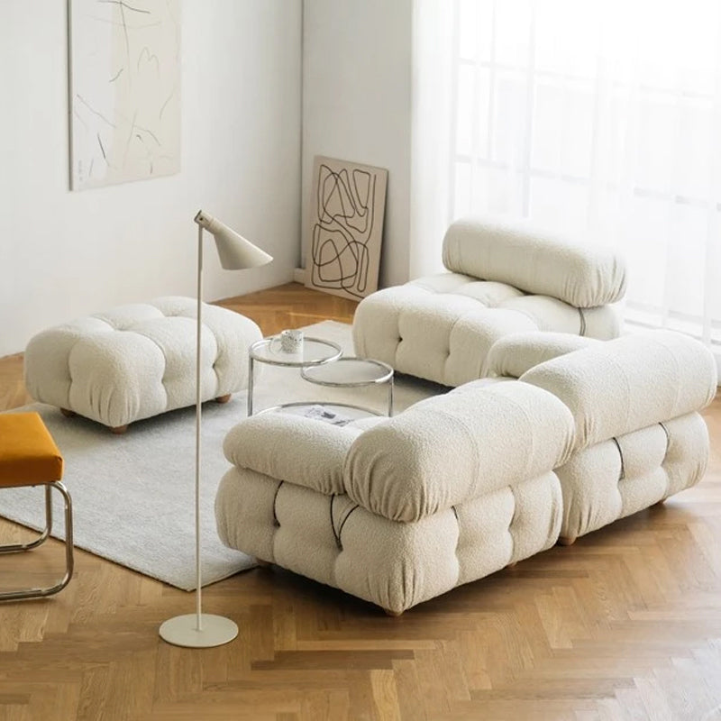 Contemporary Biscuit Back Sofa 26.38"High Velvet Couch for Living Room,White Clearhalo 'furn' 'furn_sofas' 'Furniture' 'furniture_sofas' 'kitchen' 'kitchen_sofas' 'Living Room Furniture' 'Sofa' 'sofas' 4836063