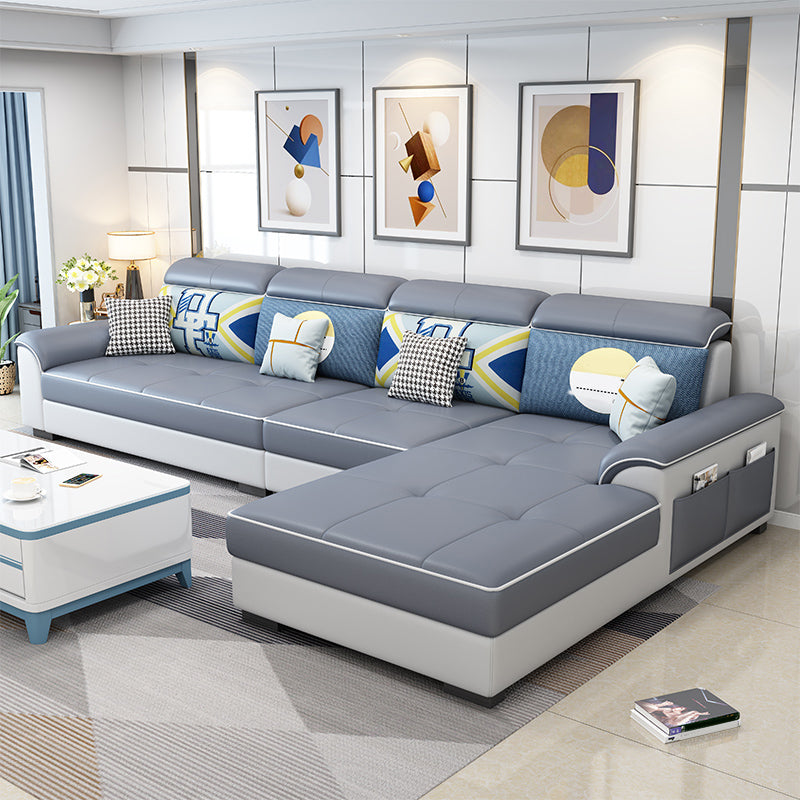 Contemporary 4-seater Sofa Sewn Pillow Back Sectional with Storage Dark Blue Clearhalo 'furn' 'furn_sofas' 'Furniture' 'furniture_sectionals' 'kitchen' 'kitchen_sofas' 'Living Room Furniture' 'Sectionals' 'Sofa' 'sofas' 4836083