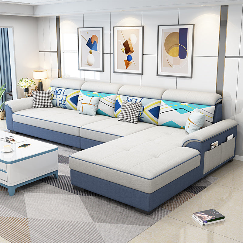 Contemporary 4-seater Sofa Sewn Pillow Back Sectional with Storage Blue-Black Clearhalo 'furn' 'furn_sofas' 'Furniture' 'furniture_sectionals' 'kitchen' 'kitchen_sofas' 'Living Room Furniture' 'Sectionals' 'Sofa' 'sofas' 4836089