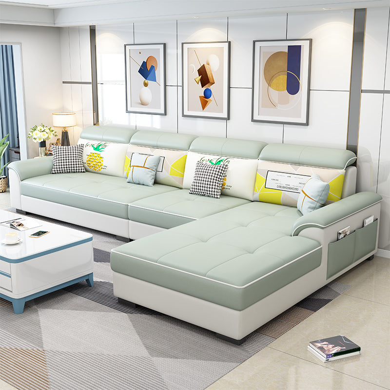 Contemporary 4-seater Sofa Sewn Pillow Back Sectional with Storage Green Clearhalo 'furn' 'furn_sofas' 'Furniture' 'furniture_sectionals' 'kitchen' 'kitchen_sofas' 'Living Room Furniture' 'Sectionals' 'Sofa' 'sofas' 4836090