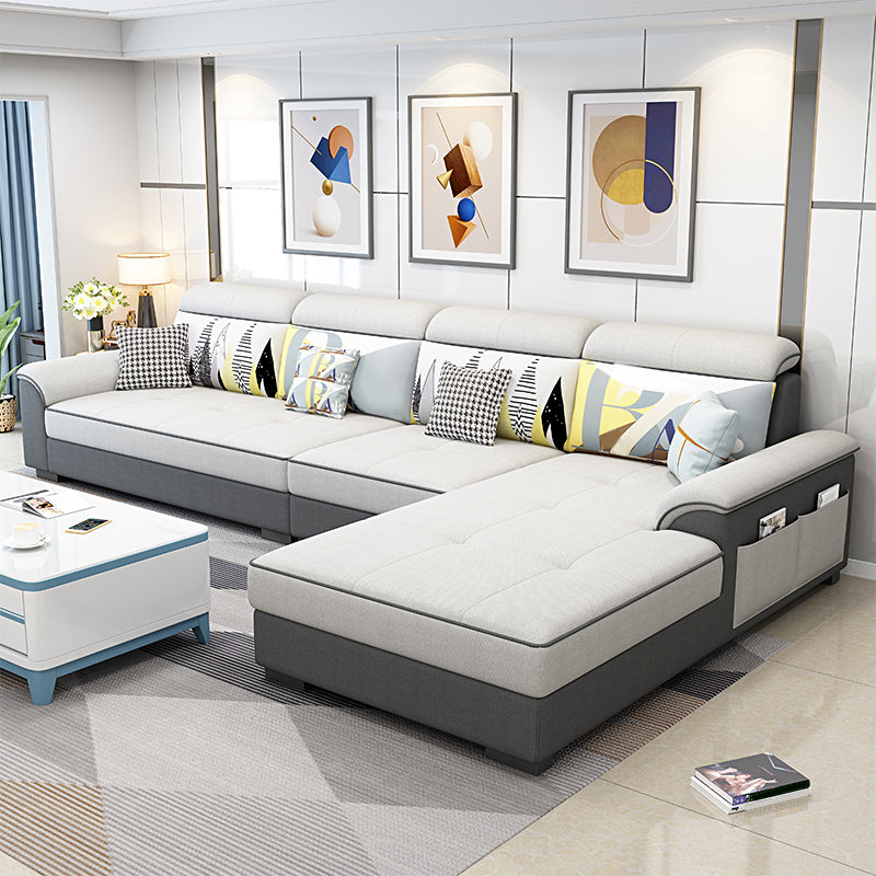 Contemporary 4-seater Sofa Sewn Pillow Back Sectional with Storage Brown Clearhalo 'furn' 'furn_sofas' 'Furniture' 'furniture_sectionals' 'kitchen' 'kitchen_sofas' 'Living Room Furniture' 'Sectionals' 'Sofa' 'sofas' 4836100