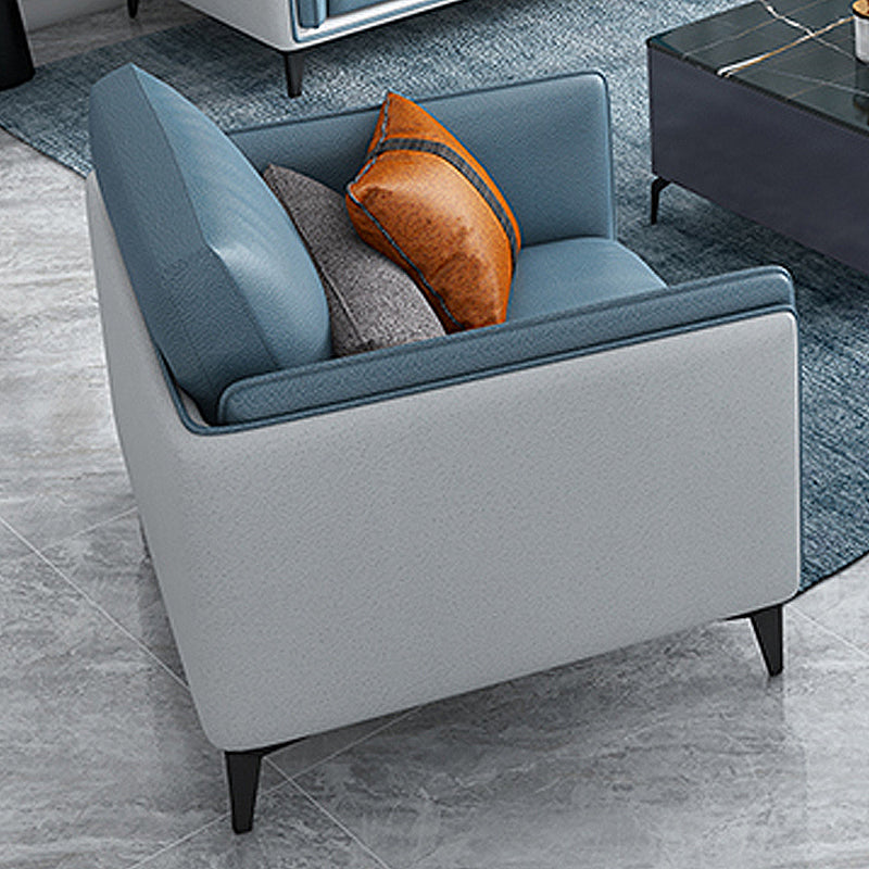 Contemporary Upholstered Sofa Blue Sewn Pillow Back Couch with Tuxedo Arm 37"L x 35"W x 33.5"H Memory Foam Clearhalo 'furn' 'furn_sofas' 'Furniture' 'furniture_sofas' 'kitchen' 'kitchen_sofas' 'Living Room Furniture' 'Sofa' 'sofas' 4836104