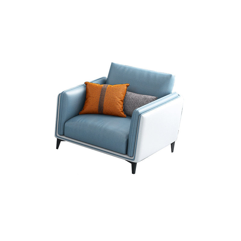Contemporary Upholstered Sofa Blue Sewn Pillow Back Couch with Tuxedo Arm Clearhalo 'furn' 'furn_sofas' 'Furniture' 'furniture_sofas' 'kitchen' 'kitchen_sofas' 'Living Room Furniture' 'Sofa' 'sofas' 4836107