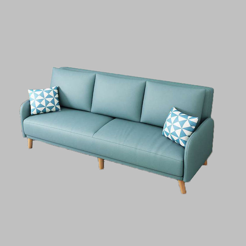 Contemporary Recliner Sofa Faux Leather Couch with Pillow Back Cushions Sky Blue Clearhalo 'Furniture' 'furniture_sofas' 'kitchen' 'kitchen_sofas' 'Living Room Furniture' 'Sofa' 'sofas' 4836121