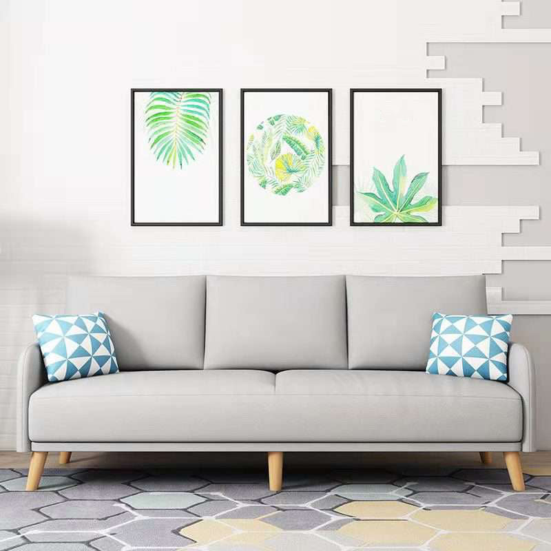Contemporary Sewn Pillow Back Couch Reclining Sofa with Wooden Legs for Apartment Light Gray Clearhalo 'Furniture' 'furniture_sofas' 'kitchen' 'kitchen_sofas' 'Living Room Furniture' 'Sofa' 'sofas' 4836128
