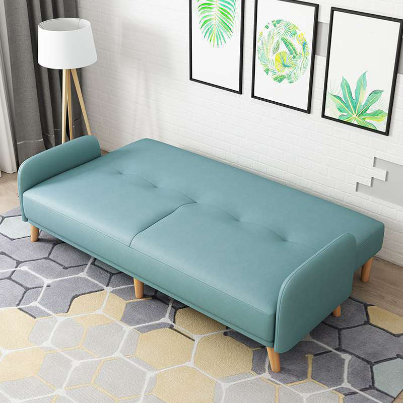 Contemporary Sewn Pillow Back Couch Reclining Sofa with Wooden Legs for Apartment Sky Blue 31.5"H x 75"L x 28"W Clearhalo 'Furniture' 'furniture_sofas' 'kitchen' 'kitchen_sofas' 'Living Room Furniture' 'Sofa' 'sofas' 4836129