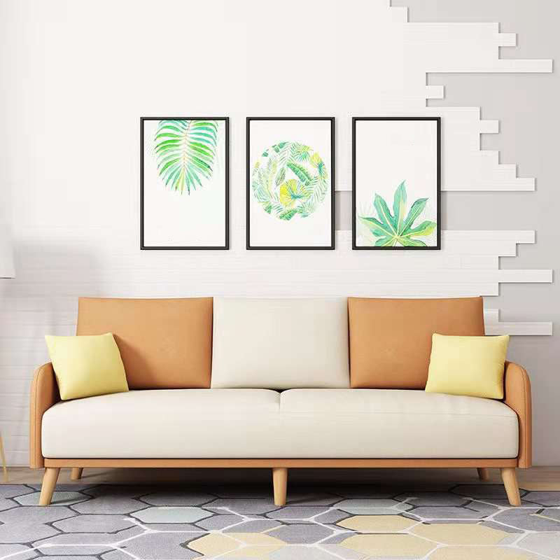 Contemporary Sewn Pillow Back Couch Reclining Sofa with Wooden Legs for Apartment Beige Orange 31.5''H x 81''L x 28''W Clearhalo 'Furniture' 'furniture_sofas' 'kitchen' 'kitchen_sofas' 'Living Room Furniture' 'Sofa' 'sofas' 4836131