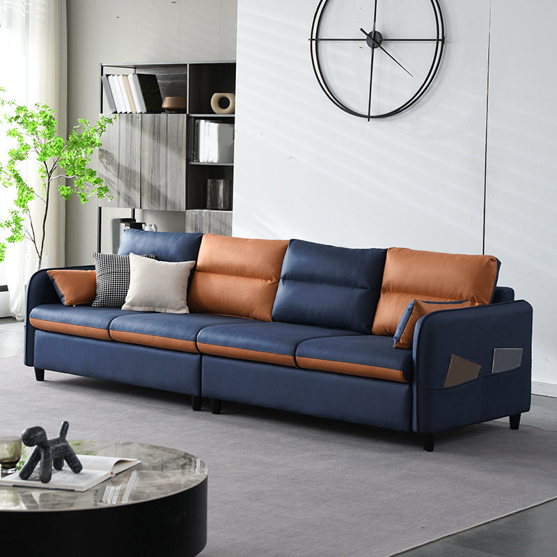 Modern Square Arm Sofa Pillow Back Couch with Storage for Four People Dark Blue Clearhalo 'furn' 'furn_sofas' 'Furniture' 'furniture_sofas' 'kitchen' 'kitchen_sofas' 'Living Room Furniture' 'Sofa' 'sofas' 4836145