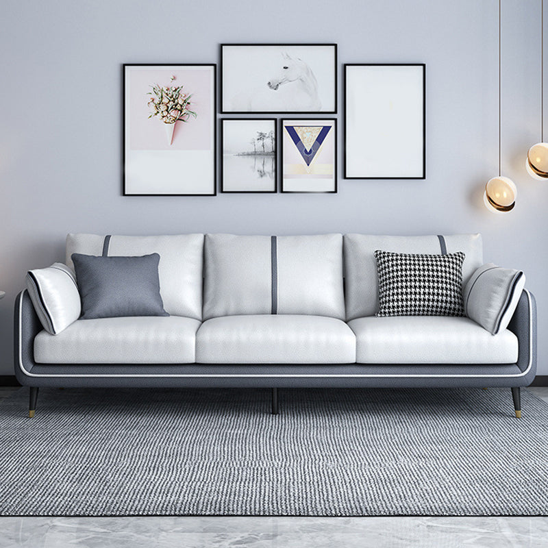 Scandinavian 3-seater Sofa Pillow Back Couch with Black Legs for Living Room Gray-White Memory Foam Clearhalo 'Furniture' 'furniture_sofas' 'kitchen' 'kitchen_sofas' 'Living Room Furniture' 'Sofa' 'sofas' 4836163