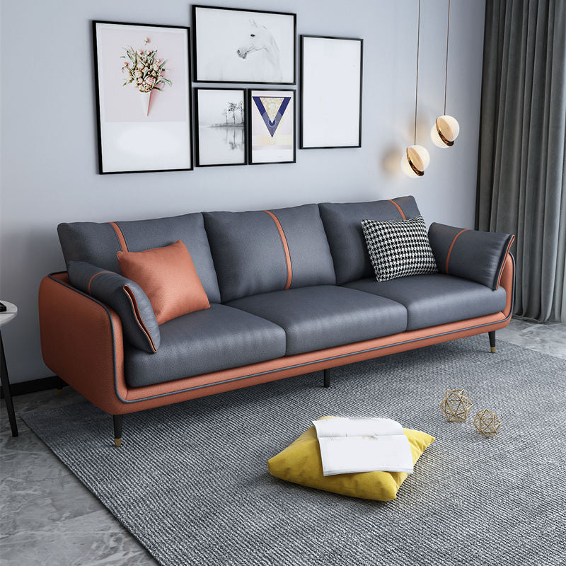 Scandinavian 3-seater Sofa Pillow Back Couch with Black Legs for Living Room Gray-Yellow Clearhalo 'Furniture' 'furniture_sofas' 'kitchen' 'kitchen_sofas' 'Living Room Furniture' 'Sofa' 'sofas' 4836165