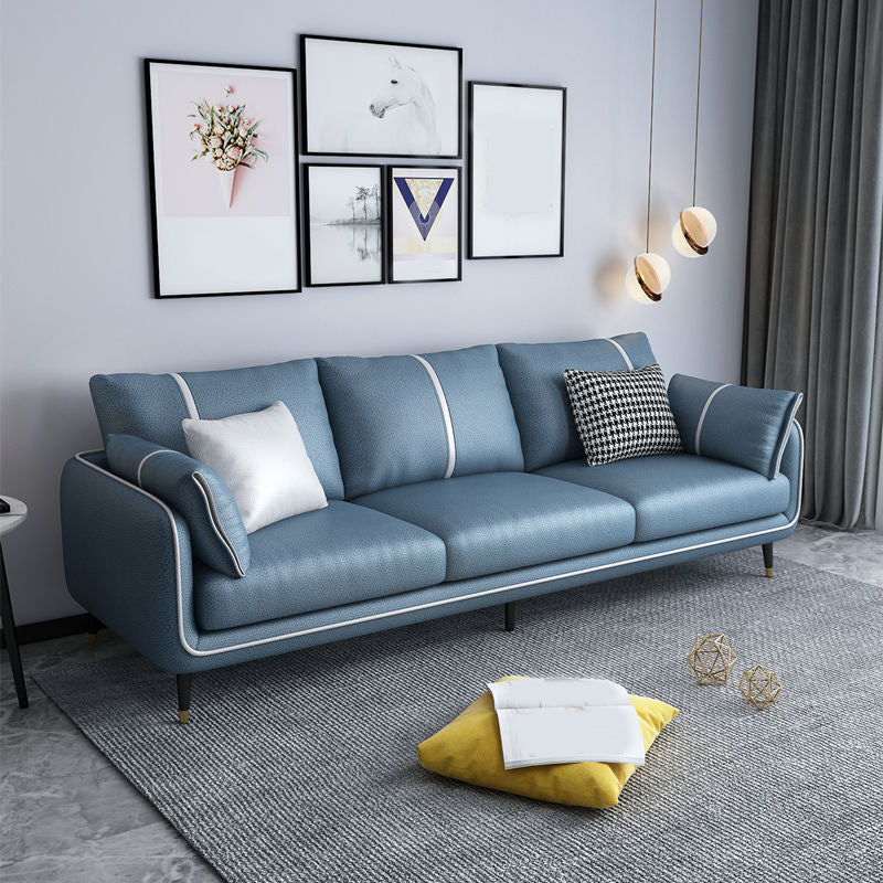 Scandinavian 3-seater Sofa Pillow Back Couch with Black Legs for Living Room Blue Clearhalo 'Furniture' 'furniture_sofas' 'kitchen' 'kitchen_sofas' 'Living Room Furniture' 'Sofa' 'sofas' 4836167