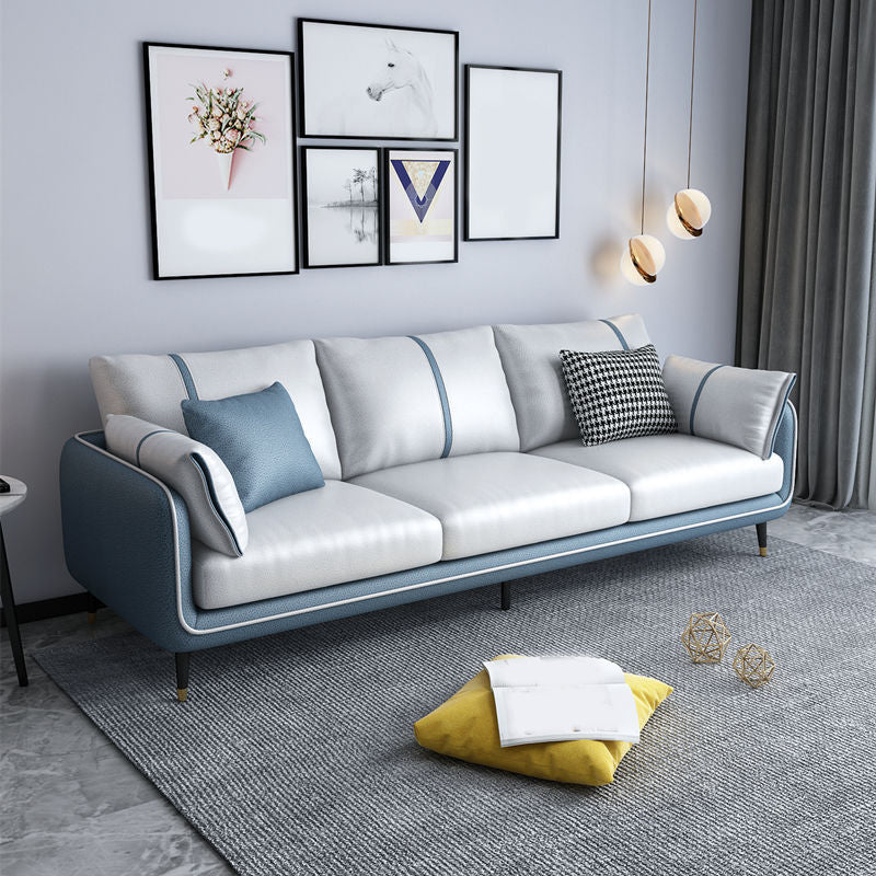 Scandinavian 3-seater Sofa Pillow Back Couch with Black Legs for Living Room Blue-White Clearhalo 'Furniture' 'furniture_sofas' 'kitchen' 'kitchen_sofas' 'Living Room Furniture' 'Sofa' 'sofas' 4836168