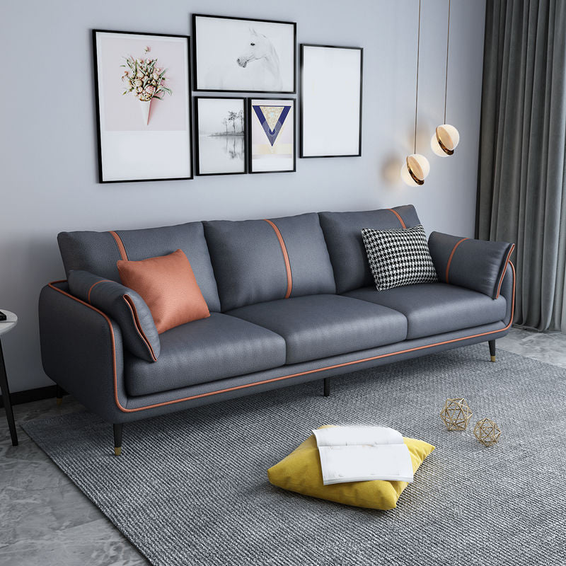 Scandinavian 3-seater Sofa Pillow Back Couch with Black Legs for Living Room Dark Gray Clearhalo 'Furniture' 'furniture_sofas' 'kitchen' 'kitchen_sofas' 'Living Room Furniture' 'Sofa' 'sofas' 4836169