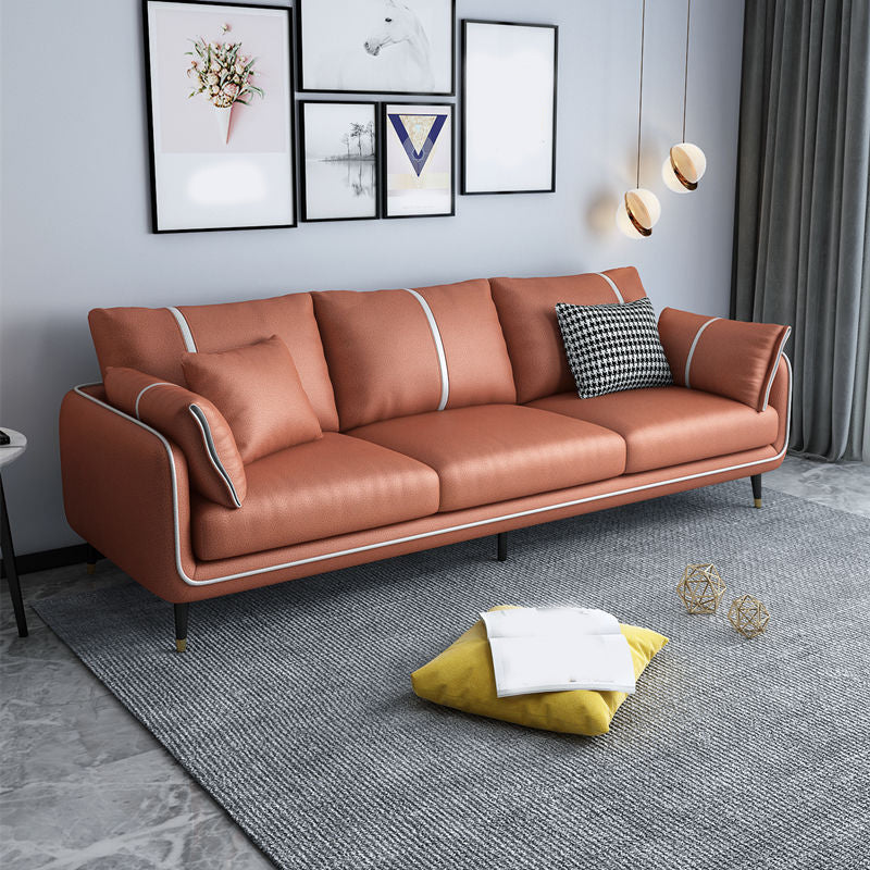 Scandinavian 3-seater Sofa Pillow Back Couch with Black Legs for Living Room Orange Clearhalo 'Furniture' 'furniture_sofas' 'kitchen' 'kitchen_sofas' 'Living Room Furniture' 'Sofa' 'sofas' 4836171