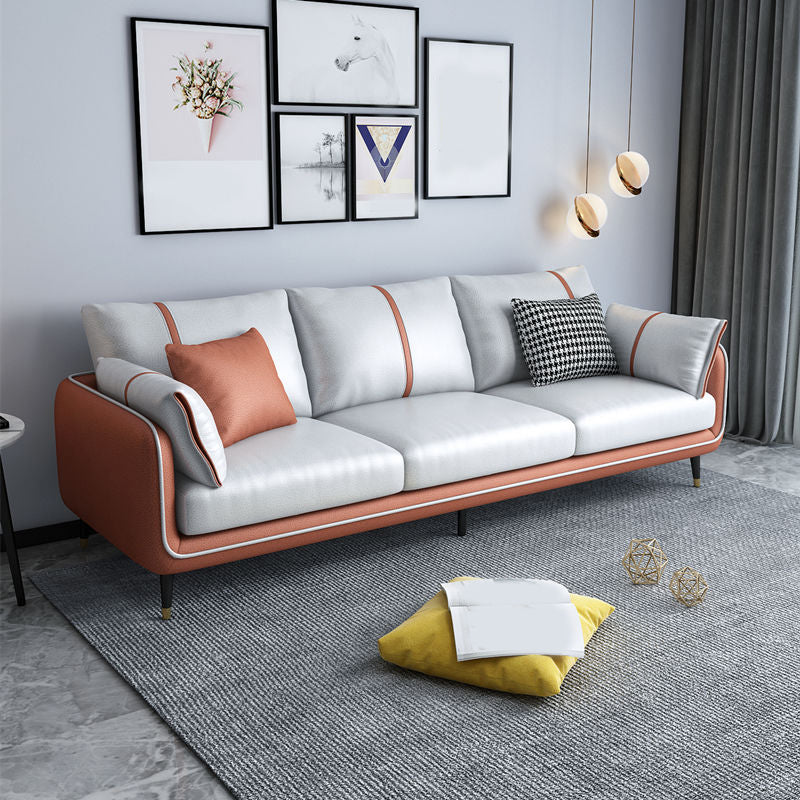 Scandinavian 3-seater Sofa Pillow Back Couch with Black Legs for Living Room Yellow White Clearhalo 'Furniture' 'furniture_sofas' 'kitchen' 'kitchen_sofas' 'Living Room Furniture' 'Sofa' 'sofas' 4836172