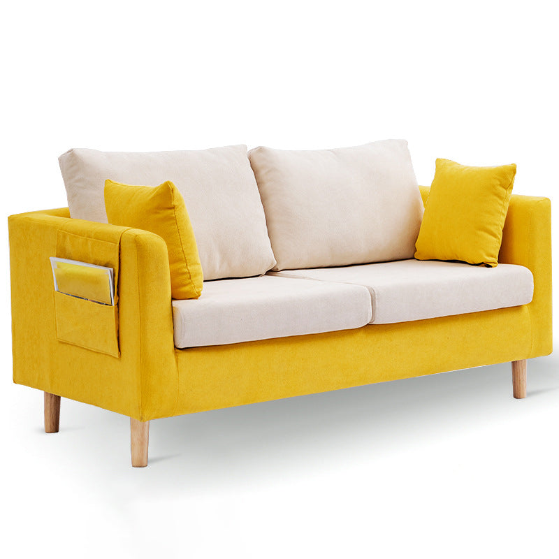 Scandinavian Pillow BackSofa Velvet Loveseat with Storage for Apartment 57"L x 25.5"W x 24"H Yellow White Clearhalo 'furn' 'furn_sofas' 'Furniture' 'furniture_sofas' 'kitchen' 'kitchen_sofas' 'Living Room Furniture' 'Sofa' 'sofas' 4836179