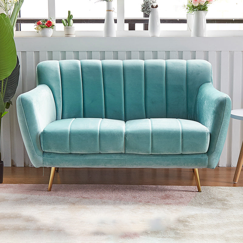 Modern Tight Back Couch Standard Velvet Tuxedo Arm Sofa in Green/Teal/Pink 47"L x 29.5"W x 30"H Cyan Clearhalo 'furn' 'furn_sofas' 'Furniture' 'furniture_sofas' 'kitchen' 'kitchen_sofas' 'Living Room Furniture' 'Sofa' 'sofas' 4836200