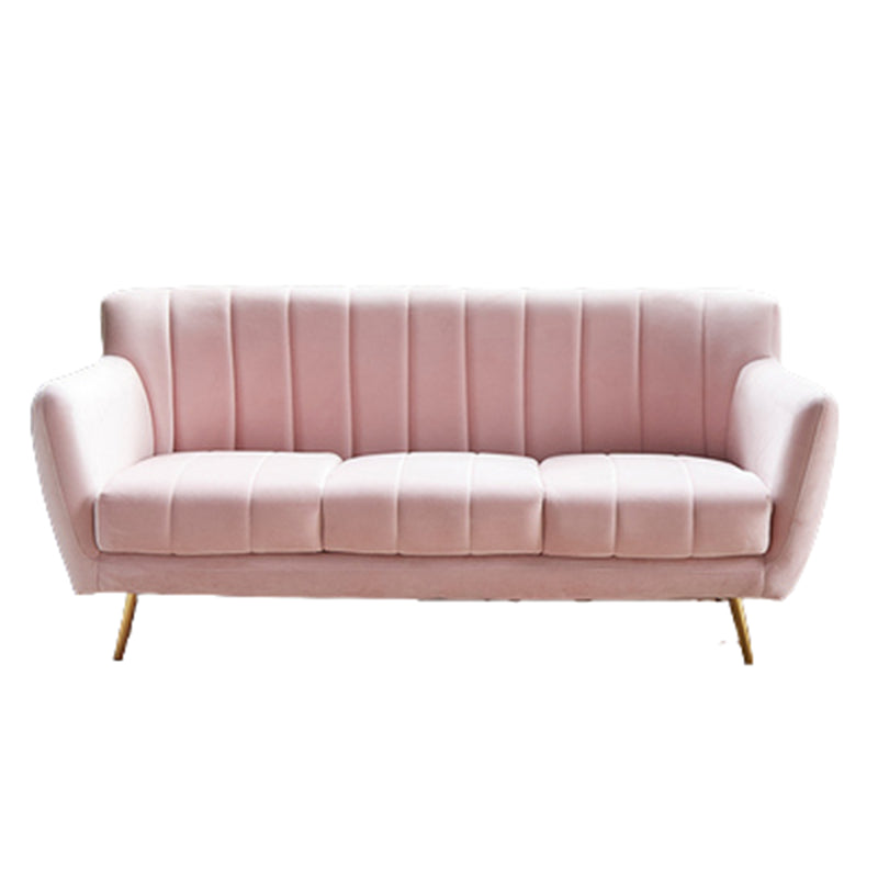 Modern Tight Back Couch Standard Velvet Tuxedo Arm Sofa in Green/Teal/Pink 83"L x 29.5"W x 30"H Pink Clearhalo 'furn' 'furn_sofas' 'Furniture' 'furniture_sofas' 'kitchen' 'kitchen_sofas' 'Living Room Furniture' 'Sofa' 'sofas' 4836212