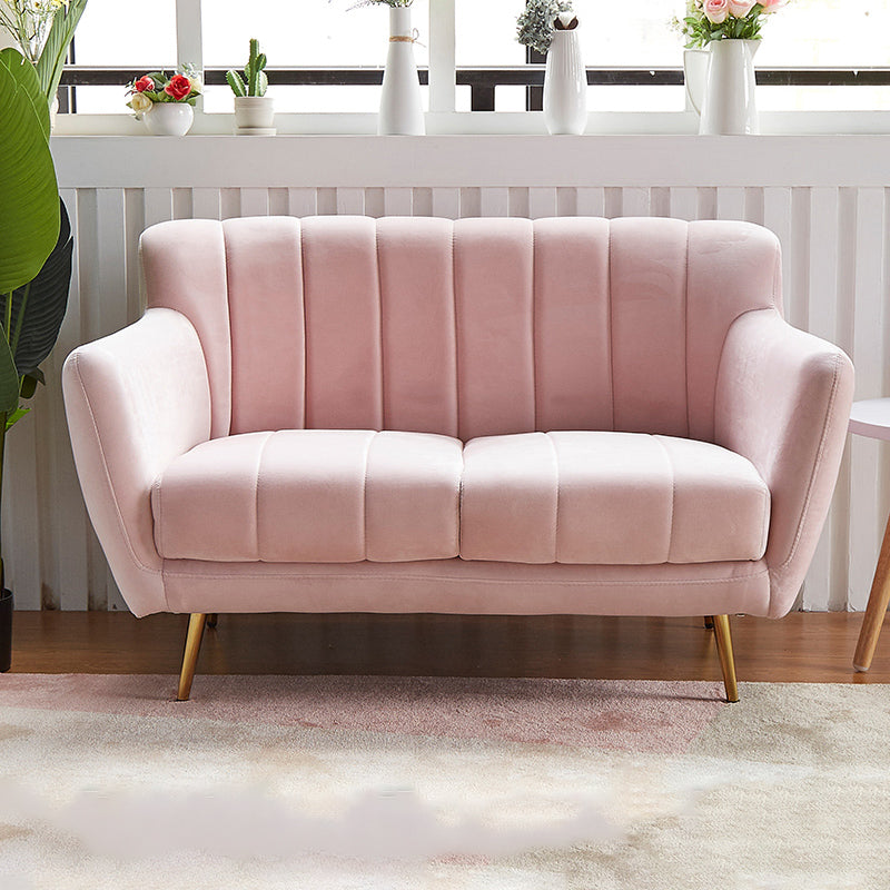 Modern Tight Back Couch Standard Velvet Tuxedo Arm Sofa in Green/Teal/Pink 47"L x 29.5"W x 30"H Pink Clearhalo 'furn' 'furn_sofas' 'Furniture' 'furniture_sofas' 'kitchen' 'kitchen_sofas' 'Living Room Furniture' 'Sofa' 'sofas' 4836214