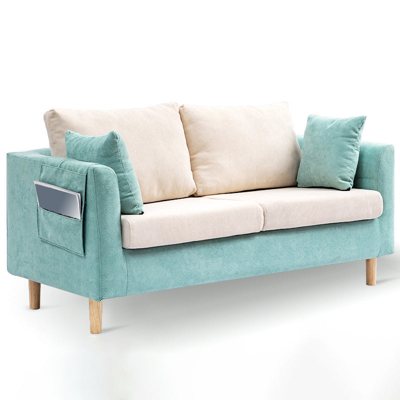 Scandinavian Sewn Pillow Back Sofa Slipcovered Loveseat with Storage for Apartment 56"L x 25.59"W x 22"H White-Green Clearhalo 'furn' 'furn_sofas' 'Furniture' 'furniture_sofas' 'kitchen' 'kitchen_sofas' 'Living Room Furniture' 'Sofa' 'sofas' 4836229