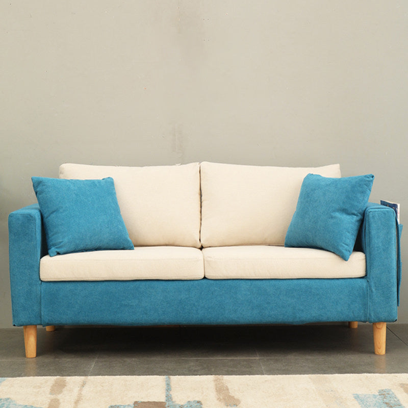 Scandinavian Tuxedo Arm Sofa Slipcovered Loveseat with Storage and Pillow Back Royal Blue-White Clearhalo 'Furniture' 'furniture_sofas' 'kitchen' 'kitchen_sofas' 'Living Room Furniture' 'Sofa' 'sofas' 4836243
