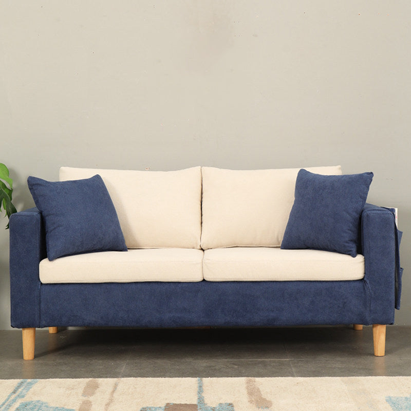 Scandinavian Tuxedo Arm Sofa Slipcovered Loveseat with Storage and Pillow Back Dark Blue-White Clearhalo 'Furniture' 'furniture_sofas' 'kitchen' 'kitchen_sofas' 'Living Room Furniture' 'Sofa' 'sofas' 4836249
