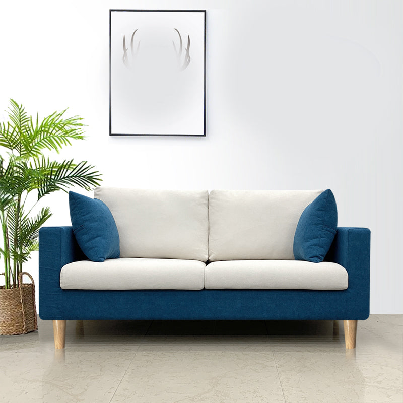 Contemporary Fabric Stationary Square Arm Loveseat with Loose Back Dark Blue-White Clearhalo 'furn' 'furn_sofas' 'Furniture' 'furniture_sofas' 'kitchen' 'kitchen_sofas' 'Living Room Furniture' 'Sofa' 'sofas' 4836271