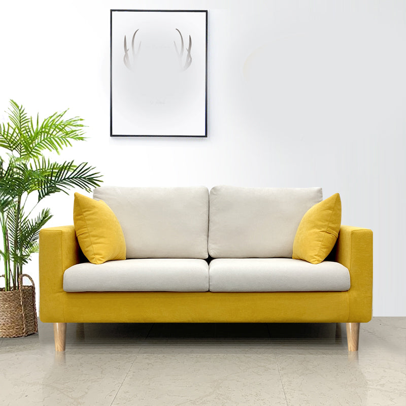 Contemporary Fabric Stationary Square Arm Loveseat with Loose Back Yellow White Clearhalo 'furn' 'furn_sofas' 'Furniture' 'furniture_sofas' 'kitchen' 'kitchen_sofas' 'Living Room Furniture' 'Sofa' 'sofas' 4836272