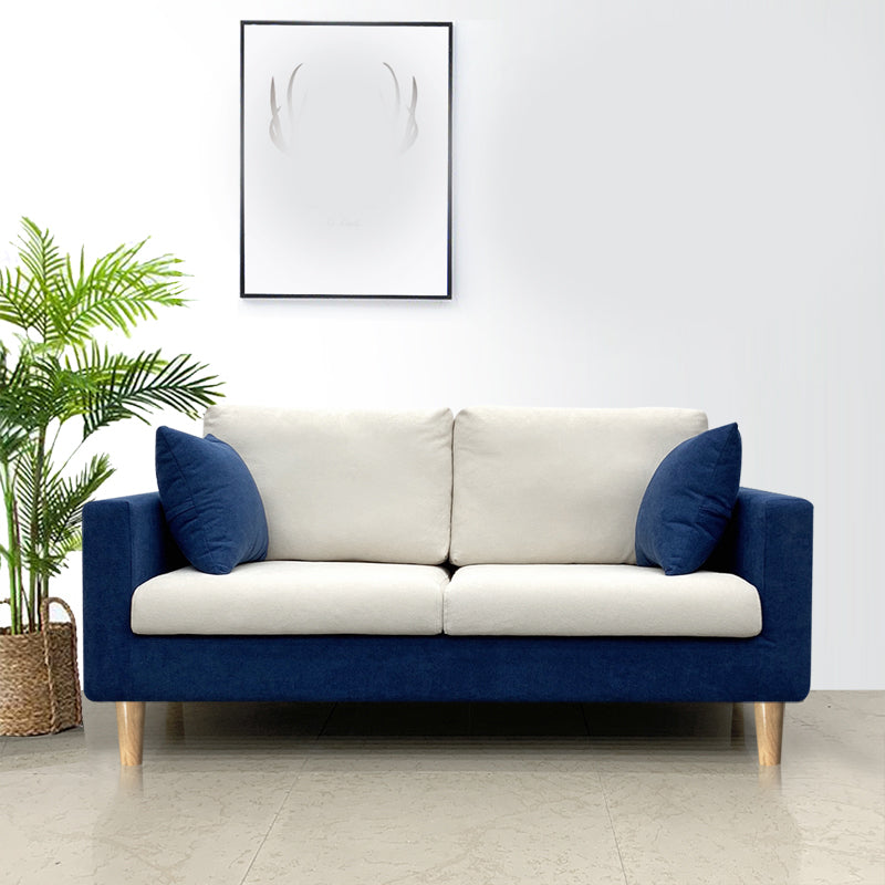 Contemporary Fabric Stationary Square Arm Loveseat with Loose Back White-Blue Clearhalo 'furn' 'furn_sofas' 'Furniture' 'furniture_sofas' 'kitchen' 'kitchen_sofas' 'Living Room Furniture' 'Sofa' 'sofas' 4836276