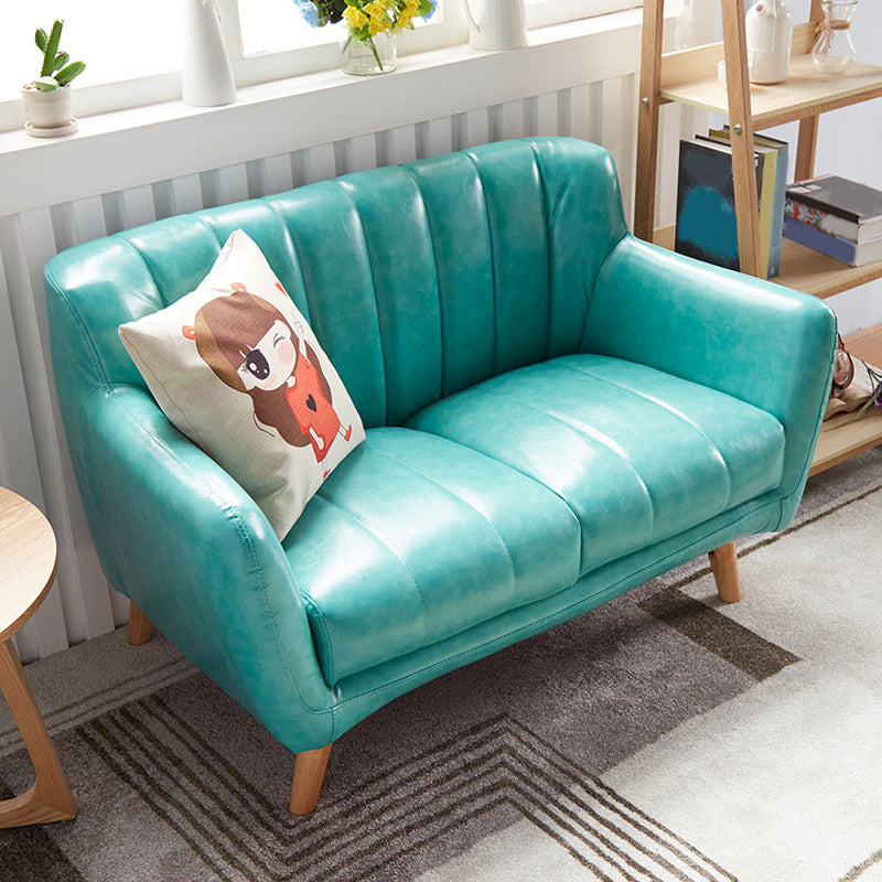 Modern Stain-Resistant Leather Sofa Square Arm Settee with Tight Back 47"L x 29.5"W x 31"H Cyan Clearhalo 'furn' 'furn_sofas' 'Furniture' 'furniture_sofas' 'kitchen' 'kitchen_sofas' 'Living Room Furniture' 'Sofa' 'sofas' 4836283