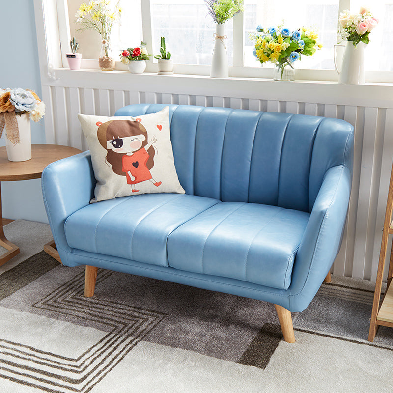 Modern Stain-Resistant Leather Sofa Square Arm Settee with Tight Back 47"L x 29.5"W x 31"H Blue Clearhalo 'furn' 'furn_sofas' 'Furniture' 'furniture_sofas' 'kitchen' 'kitchen_sofas' 'Living Room Furniture' 'Sofa' 'sofas' 4836285