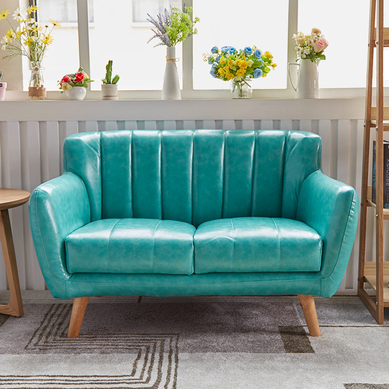 Modern Stain-Resistant Leather Sofa Square Arm Settee with Tight Back 55.1"L x 29.5"W x 30.7"H Cyan Clearhalo 'furn' 'furn_sofas' 'Furniture' 'furniture_sofas' 'kitchen' 'kitchen_sofas' 'Living Room Furniture' 'Sofa' 'sofas' 4836290