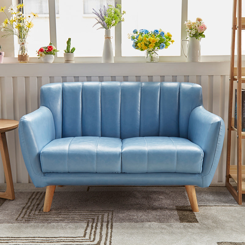 Modern Stain-Resistant Leather Sofa Square Arm Settee with Tight Back 55.1"L x 29.5"W x 30.7"H Blue Clearhalo 'furn' 'furn_sofas' 'Furniture' 'furniture_sofas' 'kitchen' 'kitchen_sofas' 'Living Room Furniture' 'Sofa' 'sofas' 4836291