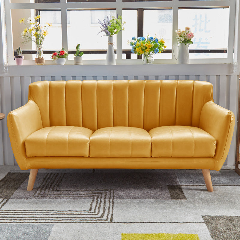 Modern Stain-Resistant Leather Sofa Square Arm Settee with Tight Back 63"L x 29.5"W x 31"H Yellow Clearhalo 'furn' 'furn_sofas' 'Furniture' 'furniture_sofas' 'kitchen' 'kitchen_sofas' 'Living Room Furniture' 'Sofa' 'sofas' 4836295