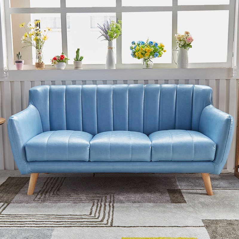 Modern Stain-Resistant Leather Sofa Square Arm Settee with Tight Back 63"L x 29.5"W x 31"H Blue Clearhalo 'furn' 'furn_sofas' 'Furniture' 'furniture_sofas' 'kitchen' 'kitchen_sofas' 'Living Room Furniture' 'Sofa' 'sofas' 4836300
