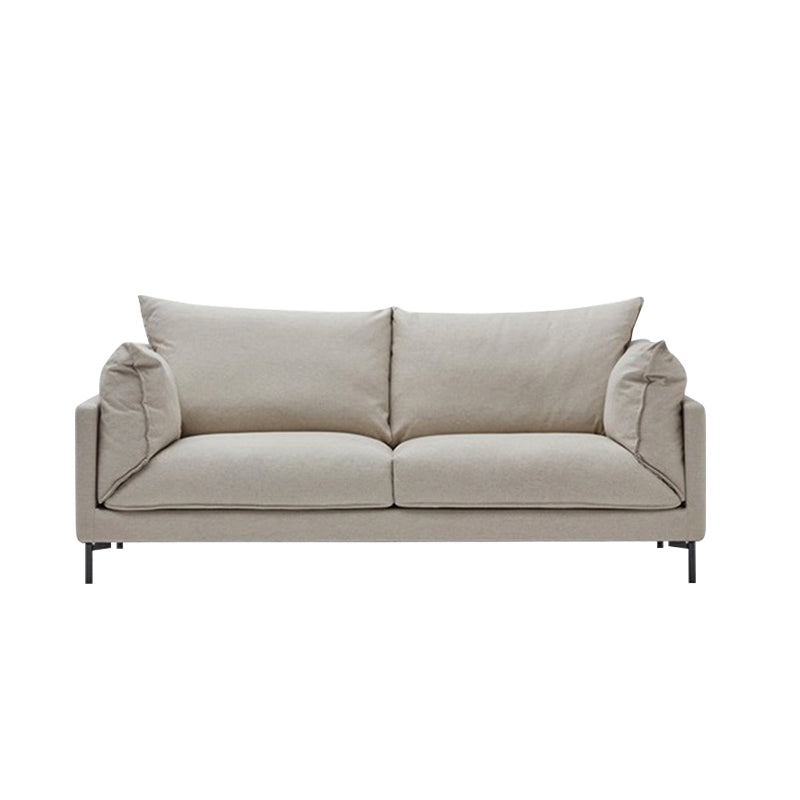 Modern Living Room Fabric Sofa Recessed Arm Loveseat with Black Legs Off-White Faux Leather Clearhalo 'furn' 'furn_sofas' 'Furniture' 'furniture_sofas' 'kitchen' 'kitchen_sofas' 'Living Room Furniture' 'Sofa' 'sofas' 4836310