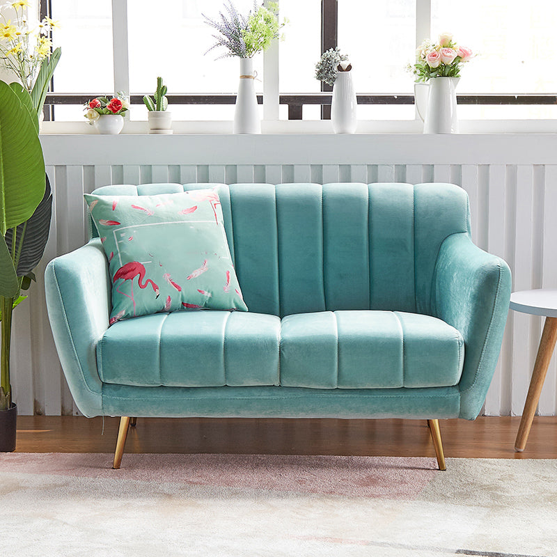 Contemporary Velvet Square Arm Sofa Green/Blue/Pink Settee with Tight Back 30''H x 55''L x 29.5''W Cyan Clearhalo 'Furniture' 'kitchen' 'kitchen_sofas' 'Living Room Furniture' 'Sofa' 'sofas' 4836322