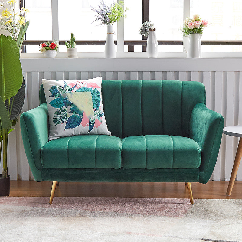 Contemporary Velvet Square Arm Sofa Green/Blue/Pink Settee with Tight Back Dark Green Clearhalo 'Furniture' 'kitchen' 'kitchen_sofas' 'Living Room Furniture' 'Sofa' 'sofas' 4836323