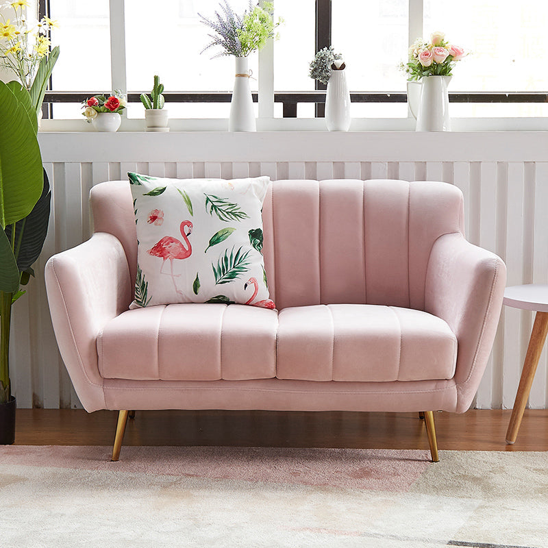 Contemporary Velvet Square Arm Sofa Green/Blue/Pink Settee with Tight Back 30''H x 55''L x 29.5''W Pink Clearhalo 'Furniture' 'kitchen' 'kitchen_sofas' 'Living Room Furniture' 'Sofa' 'sofas' 4836324