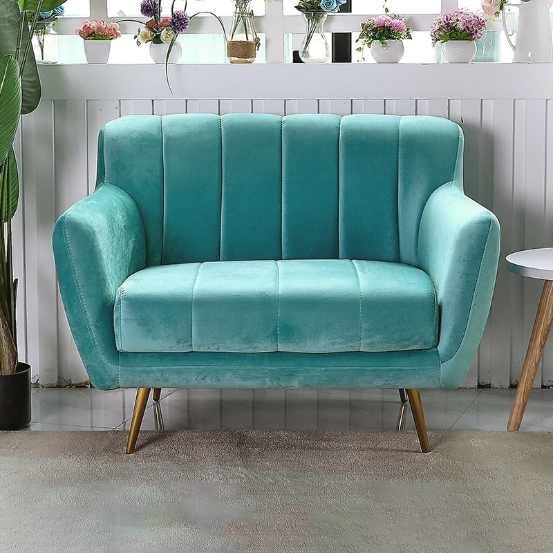 Contemporary Velvet Square Arm Sofa Green/Blue/Pink Settee with Tight Back 30''H x 39''L x 29.5''W Cyan Clearhalo 'Furniture' 'kitchen' 'kitchen_sofas' 'Living Room Furniture' 'Sofa' 'sofas' 4836330