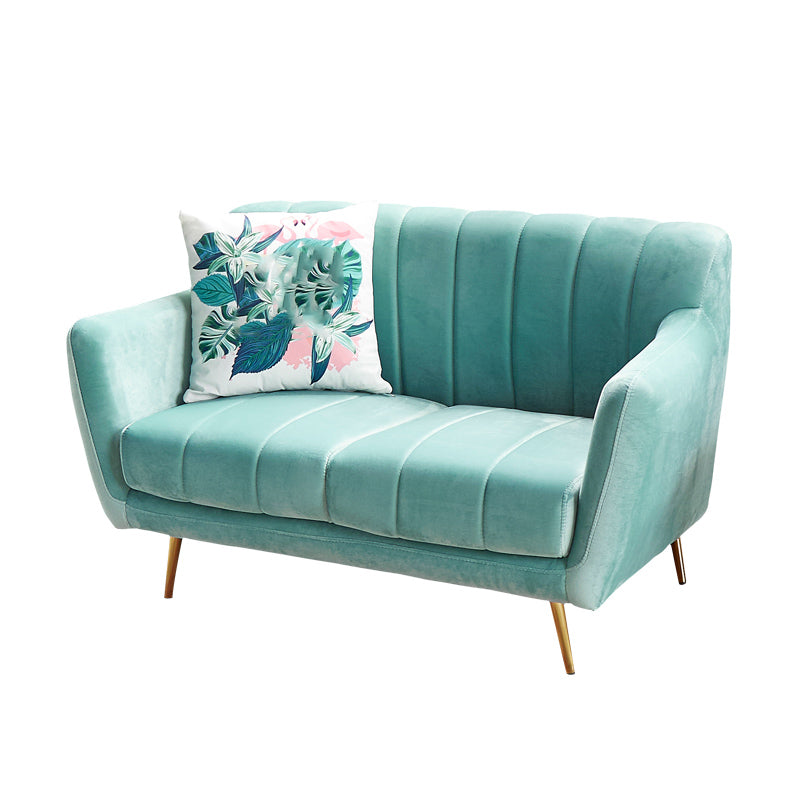 Contemporary Velvet Square Arm Sofa Green/Blue/Pink Settee with Tight Back Clearhalo 'Furniture' 'kitchen' 'kitchen_sofas' 'Living Room Furniture' 'Sofa' 'sofas' 4836333