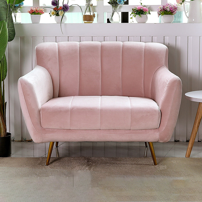 Contemporary Velvet Square Arm Sofa Green/Blue/Pink Settee with Tight Back 30''H x 39''L x 29.5''W Pink Clearhalo 'Furniture' 'kitchen' 'kitchen_sofas' 'Living Room Furniture' 'Sofa' 'sofas' 4836338