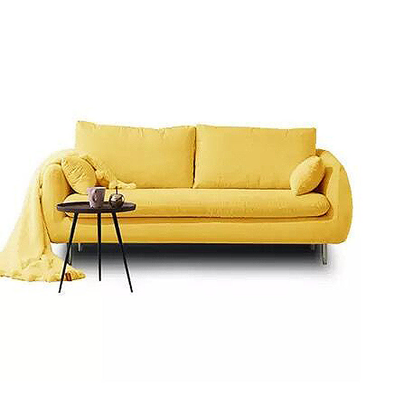 Contemporary Standard Sofa Square Arm Settee Couch with 2 Pillows Yellow Linen Clearhalo 'furn' 'furn_sofas' 'Furniture' 'furniture_sofas' 'kitchen' 'kitchen_sofas' 'Living Room Furniture' 'Sofa' 'sofas' 4836347