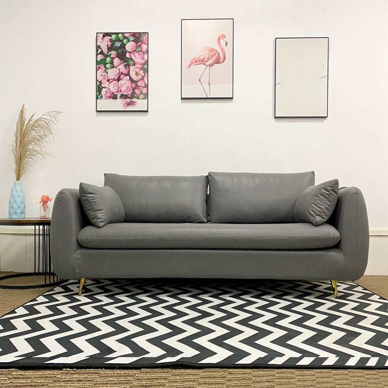 Contemporary Standard Sofa Square Arm Settee Couch with 2 Pillows Dark Gray Faux Leather Clearhalo 'furn' 'furn_sofas' 'Furniture' 'furniture_sofas' 'kitchen' 'kitchen_sofas' 'Living Room Furniture' 'Sofa' 'sofas' 4836348