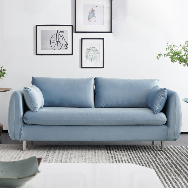 Contemporary Standard Sofa Square Arm Settee Couch with 2 Pillows Light Blue Velvet Clearhalo 'furn' 'furn_sofas' 'Furniture' 'furniture_sofas' 'kitchen' 'kitchen_sofas' 'Living Room Furniture' 'Sofa' 'sofas' 4836350