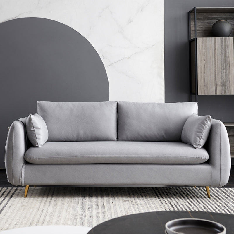 Contemporary Standard Sofa Square Arm Settee Couch with 2 Pillows Light Gray Faux Leather Clearhalo 'furn' 'furn_sofas' 'Furniture' 'furniture_sofas' 'kitchen' 'kitchen_sofas' 'Living Room Furniture' 'Sofa' 'sofas' 4836353