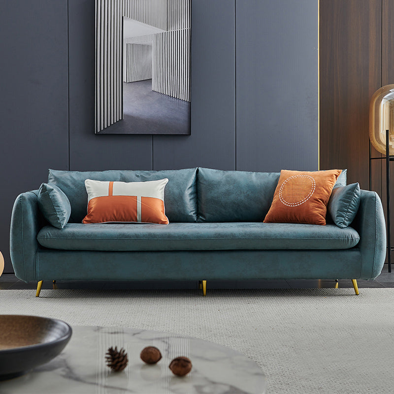 Contemporary Standard Sofa Square Arm Settee Couch with 2 Pillows Dark Army Green Faux Leather Clearhalo 'furn' 'furn_sofas' 'Furniture' 'furniture_sofas' 'kitchen' 'kitchen_sofas' 'Living Room Furniture' 'Sofa' 'sofas' 4836366