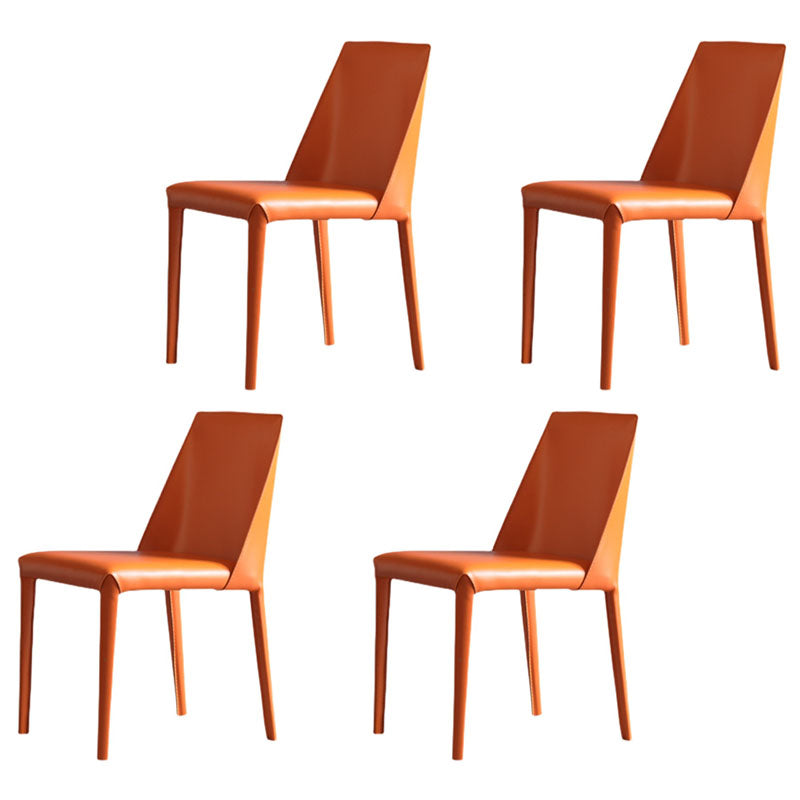 Contemporary Stainless Steel Legs Armless Dining Chairs Wingback Side Chair Orange 4 Piece Set Clearhalo 'Dining Chairs' 'Dining Tables & Seating' 'dining_chair' 'furn' 'furn_dining_chair' 'Furniture' 'furniture_dining_chair' 'Kitchen & Dining Furniture' 4839553