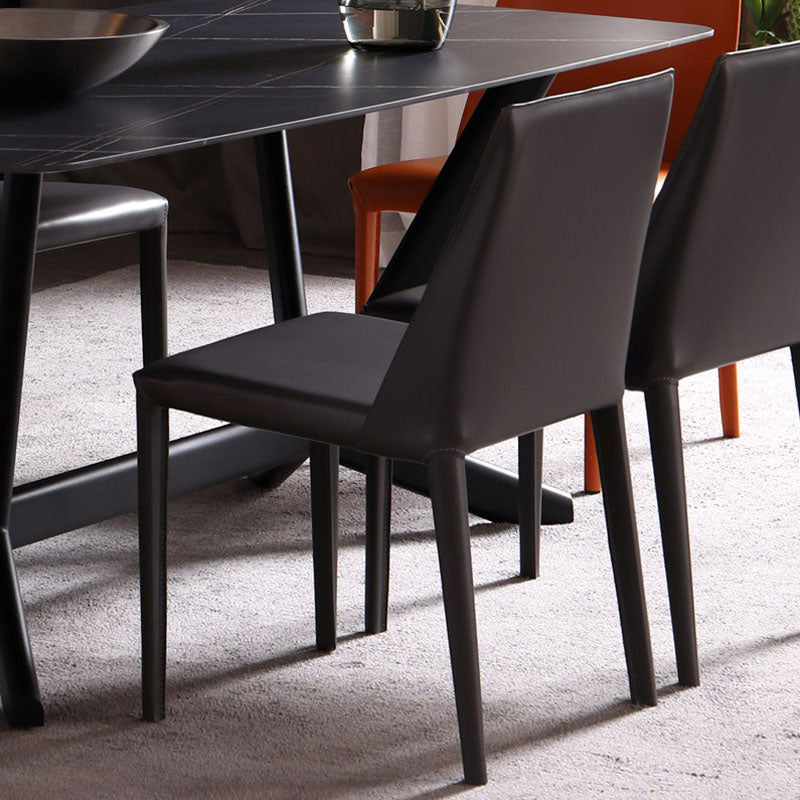 Contemporary Stainless Steel Legs Armless Dining Chairs Wingback Side Chair Dark Gray 1 Piece Clearhalo 'Dining Chairs' 'Dining Tables & Seating' 'dining_chair' 'furn' 'furn_dining_chair' 'Furniture' 'furniture_dining_chair' 'Kitchen & Dining Furniture' 4839561