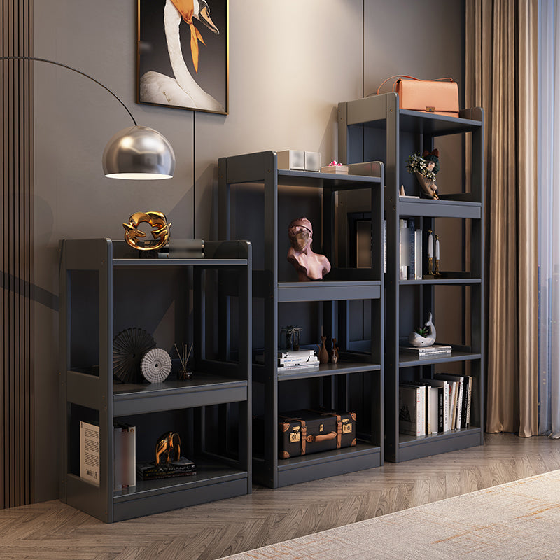 Contemporary Vertical Etagere Bookshelf Gray and Black Rubber Wood Bookshelf Clearhalo 'Bookcases' 'furn' 'furn_bookcases' 'Furniture' 'furniture_bookcases' 'kitchen' 'kitchen_bookcases' 'Living Room Furniture' 'Office Furniture' 4844373
